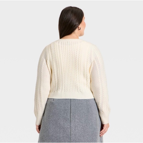 A New Day Cream Cable Knit Bow Tie Front Cardigan Sweater XXL‎ - Picture 2 of 8